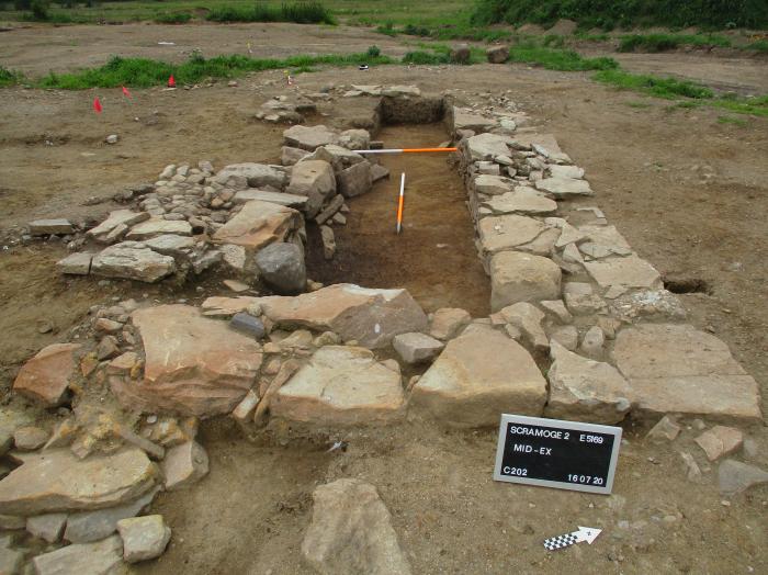 The remains of the outbuilding at Scramoge. The lithic was found in rubble overlying the site